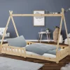 Kinderbett Tipi 90x200 cm aus Kiefernholz mit Rausfallschutz und Lattenrost Holzbett ML-Design