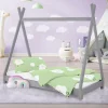 Kinderbett Tipi 80x160 cm Hellgrau aus Kiefernholz Holzbett mit Lattenrost ML-Design