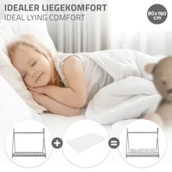 Kinderbett Tipi 80x160 cm Hellgrau aus Kiefernholz Holzbett mit Lattenrost ML-Design
