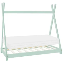 Kinderbett Tipi 80x160 cm Minze aus Kiefernholz inkl. Matratze H-10cm Holzbett mit Lattenrost ML-Design