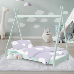 Kinderbett Tipi 70x140 cm Minze aus Kiefernholz Holzbett mit Lattenrost ML-Design
