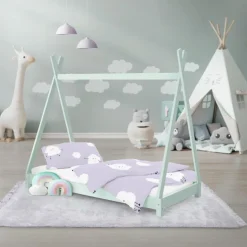 Kinderbett Tipi 70x140 cm Minze aus Kiefernholz Holzbett mit Lattenrost ML-Design