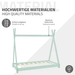 Kinderbett Tipi 80x160 cm Minze aus Kiefernholz Holzbett mit Lattenrost ML-Design
