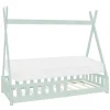 Kinderbett Tipi 80x160 cm Minze aus Kiefernholz inkl. Matratze H-10cm Rausfallschutz und Lattenrost ML-Design