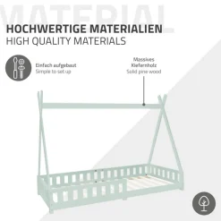 Kinderbett Tipi 90x200 cm Minze aus Kiefernholz inkl. Matratze H-16cm Rausfallschutz und Lattenrost ML-Design