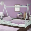 Kinderbett Tipi 90x200 cm Minze aus Kiefernholz mit Rausfallschutz und Lattenrost Holzbett ML-Design