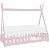 Kinderbett Tipi 80x160 cm Rosa aus Kiefernholz inkl. Matratze H-10cm Rausfallschutz und Lattenrost ML-Design