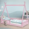 Kinderbett Tipi 80x160 cm Rosa aus Kiefernholz mit Rausfallschutz und Lattenrost Holzbett ML-Design