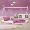 Kinderbett Tipi 90x200 cm Rosa aus Kiefernholz Holzbett mit Lattenrost ML-Design