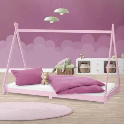 Kinderbett Tipi 90x200 cm Rosa aus Kiefernholz Holzbett mit Lattenrost ML-Design