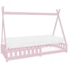Kinderbett Tipi 90x200 cm Rosa aus Kiefernholz inkl. Matratze H-10cm Rausfallschutz und Lattenrost ML-Design