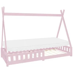 Kinderbett Tipi 90x200 cm Rosa aus Kiefernholz inkl. Matratze H-10cm Rausfallschutz und Lattenrost ML-Design
