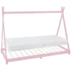 Kinderbett Tipi 90x200 cm Rosa aus Kiefernholz inkl. Matratze H-16cm Holzbett mit Lattenrost ML-Design