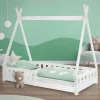 Kinderbett Tipi 80x160 cm Weiß aus Kiefernholz mit Rausfallschutz und Lattenrost Holzbett ML-Design