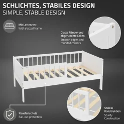 Kinderbett 70x140 cm mit Lattenrost und Rausfallschutz Weiß Kiefernholz ML-Design