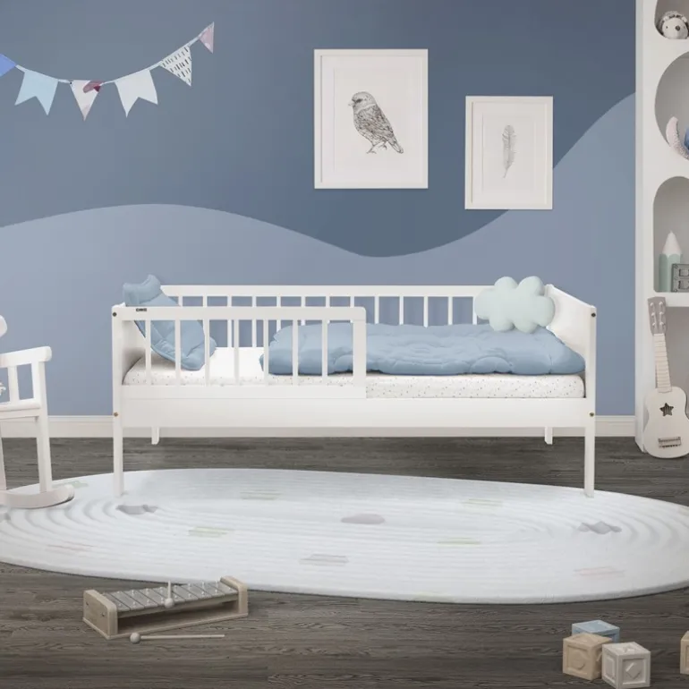 Kinderbett 70x140 cm mit Lattenrost und Rausfallschutz Weiß Kiefernholz ML-Design