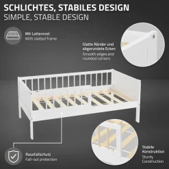 Kinderbett 70x140 cm mit Lattenrost und Rausfallschutz Weiß/Natur Kiefernholz ML-Design