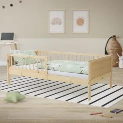 Kinderbett 80x160 cm mit Lattenrost und Rausfallschutz Natur Kiefernholz ML-Design