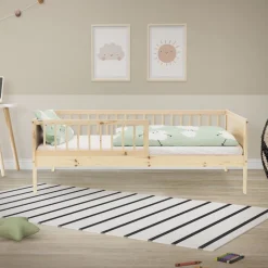 Kinderbett 80x160 cm mit Lattenrost und Rausfallschutz Natur Kiefernholz ML-Design