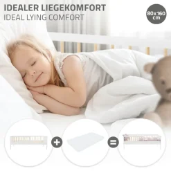 Kinderbett 80x160 cm mit Lattenrost und Rausfallschutz Weiß/Natur Kiefernholz ML-Design