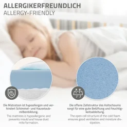 Kinderbett 70x140 cm mit Matratze, Lattenrost und Rausfallschutz in Weiß/Natur ML-Design