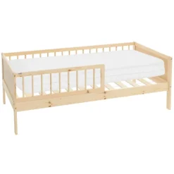 Kinderbett 80x160 cm mit Matratze, Lattenrost und Rausfallschutz in Natur ML-Design