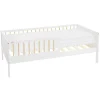 Kinderbett 80x160 cm mit Matratze, Lattenrost und Rausfallschutz in Weiß/Natur ML-Design
