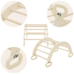 Kinderkletterbogen Natur mit Rutsche oder Kletterwand 2 in 1 Natur aus Holz Joyz