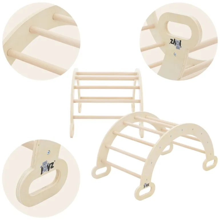 Kinderkletterbogen Natur mit Rutsche oder Kletterwand 2 in 1 Natur aus Holz Joyz