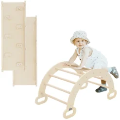 Kinderkletterbogen Natur mit Rutsche oder Kletterwand 2 in 1 Natur aus Holz Joyz