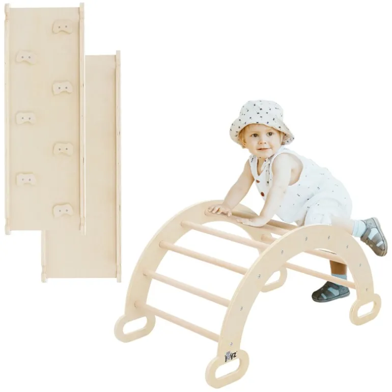 Kinderkletterbogen Natur mit Rutsche oder Kletterwand 2 in 1 Natur aus Holz Joyz