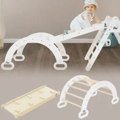 Kinderkletterbogen Natur/Weiß mit Rutsche oder Kletterwand 2 in 1 Natur aus Holz Joyz