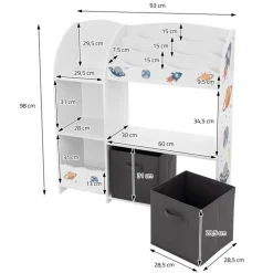 Kinderregal Weltraum-Motiv mit 8 Ablagefächern und 2 abnehmbaren Stoffboxen Weiß aus Holz Joyz