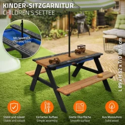 Kindersitzgarnitur Kindersitzgruppe Naturbraun, Schwarz, Tanne, massiv, 35 x 7 x 25,5 cm ML-Design