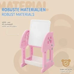Kindersitzgruppe 2 in 1 Spieltisch mit Tafel und Stuhl Set, HDPE, Weiß-Rosa, Kindertisch und Hocker Joyz
