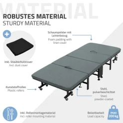 Klappbares Gästebett 80x190 cm mit Matratze rollbar für Kinder & Erwachsene bis 200kg belastbar
