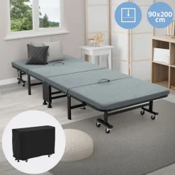 Klappbares Gästebett 90x200 cm mit Matratze, rollbar, für Kinder & Erwachsene bis 200kg belastbar