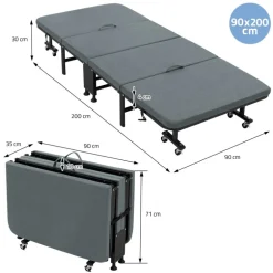 Klappbares Gästebett 90x200 cm mit Matratze, rollbar, für Kinder & Erwachsene bis 200kg belastbar