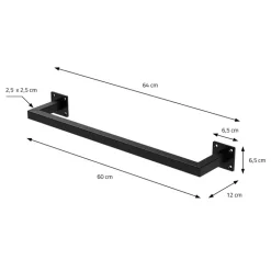Kleiderstange Garderobe Wandmontage 12 x 60 cm Schwarz aus Stahl ML-Design