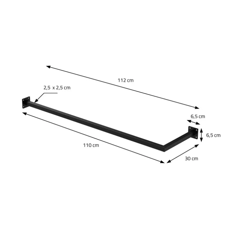 Kleiderstange Garderobe Wandmontage 30 x 110 cm Schwarz aus Stahl ML-Design