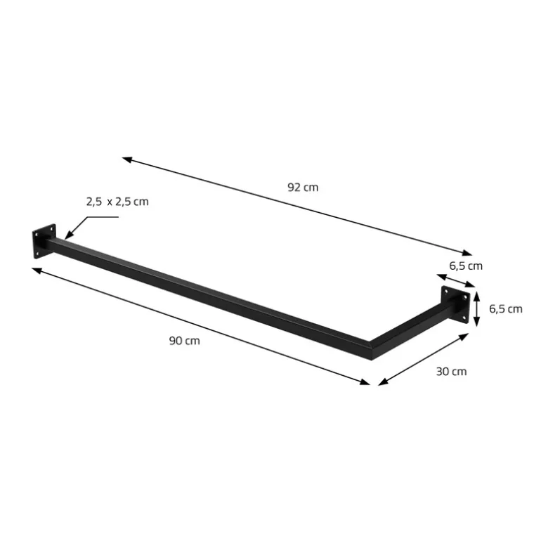 Kleiderstange Garderobe Wandmontage 30x90 cm Schwarz aus Stahl ML-Design