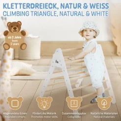 Kletterdreieck für Kinder ab 1 Jahr 73x72x60 cm Natur/Weiß aus Holz Joyz