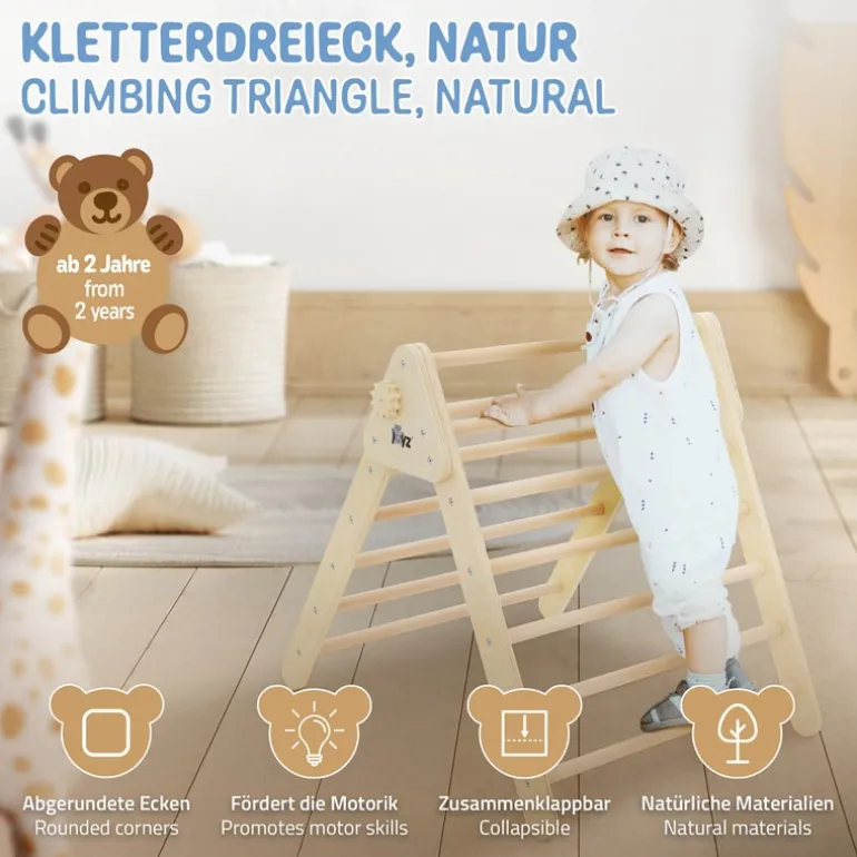 Kletterdreieck für Kinder ab 1 Jahr 73x72x70 cm Natur aus Holz Joyz