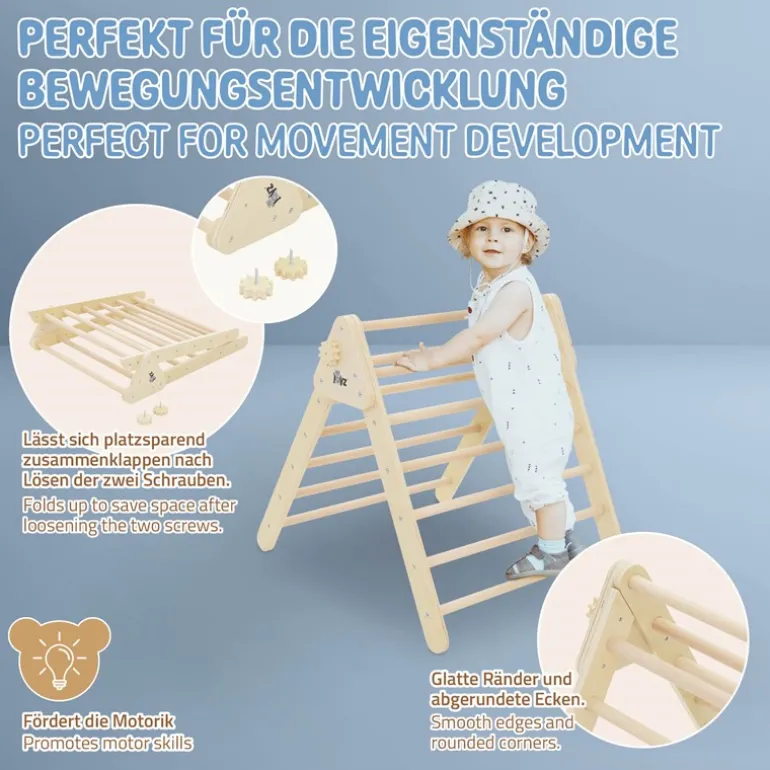 Kletterdreieck für Kinder ab 1 Jahr 73x72x70 cm Natur aus Holz Joyz