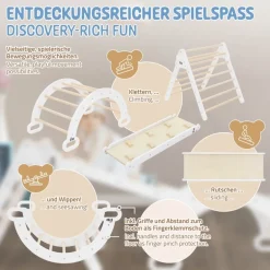 Kletterdreieck 3 in 1 Set 188x52x60 cm Natur aus Holz inkl. Rutsche & Kletterbogen Joyz