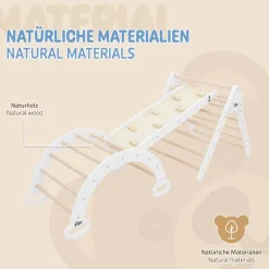 Kletterdreieck 3 in 1 Set 188x52x60 cm Natur aus Holz inkl. Rutsche & Kletterbogen Joyz