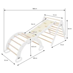 Kletterdreieck 3 in 1 Set 188x52x60 cm Natur aus Holz inkl. Rutsche & Kletterbogen Joyz
