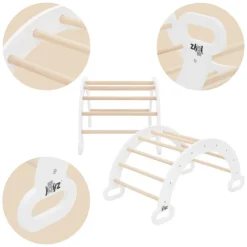 Kletterdreieck mit Rutsche & Kletterbogen 3er Set Weiß aus Holz Joyz