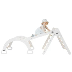 Kletterdreieck mit Rutsche & Kletterbogen 3er Set Weiß aus Holz Joyz