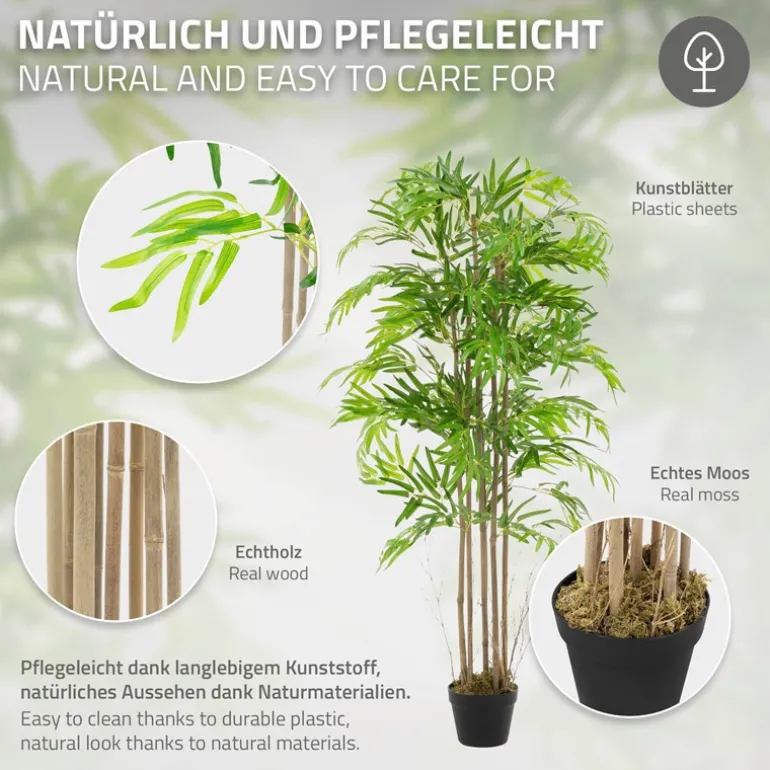 Künstlicher Bambus 150 cm Kunstpflanze mit Echtholzstamm ML-Design